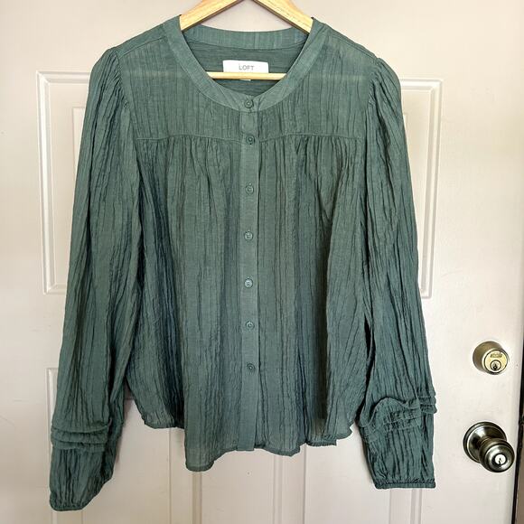 Loft Women´s Pleated Sleeve Rustic Bohemian Romance Blouse Size L - Picture 2 of 10
